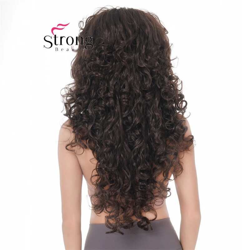 30″ Long Thick Curly Black Classic Cap Full Synthetic Wig