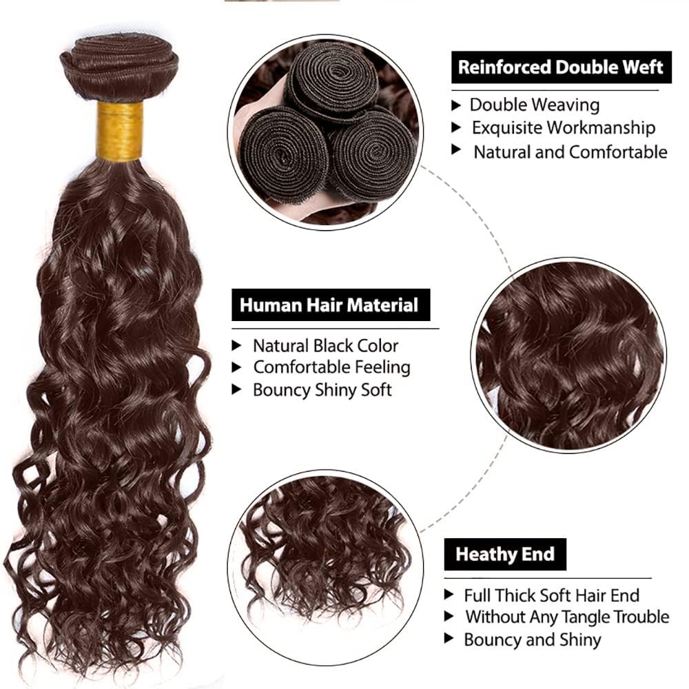 Xddnamei Brazilian Virgin Human Hair Bundles Chocolate Brown Color 4 Water Wave