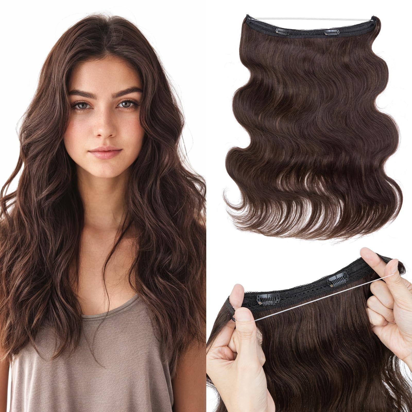 Halo Hair Extensions Real Human Hair My-Lady Adjustable Halo Extensions Real