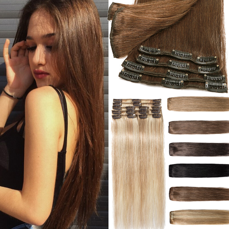 CLEARANCE Clip In Remy 100% Human Hair Extension 14″16″18″20″ Soft Balayage Hair