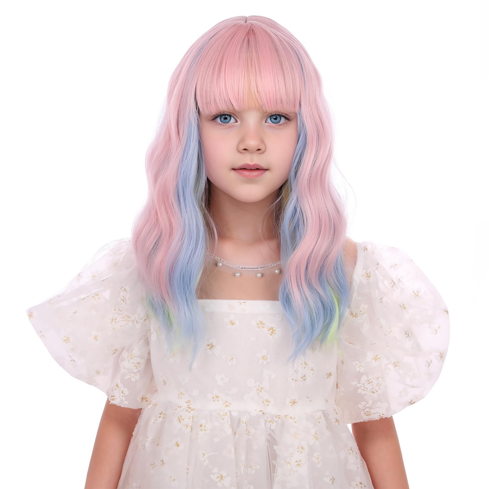 Edivd Rainbow Wig For Kids Short Colorful Wavy Curly Wig Air Bangs Heat