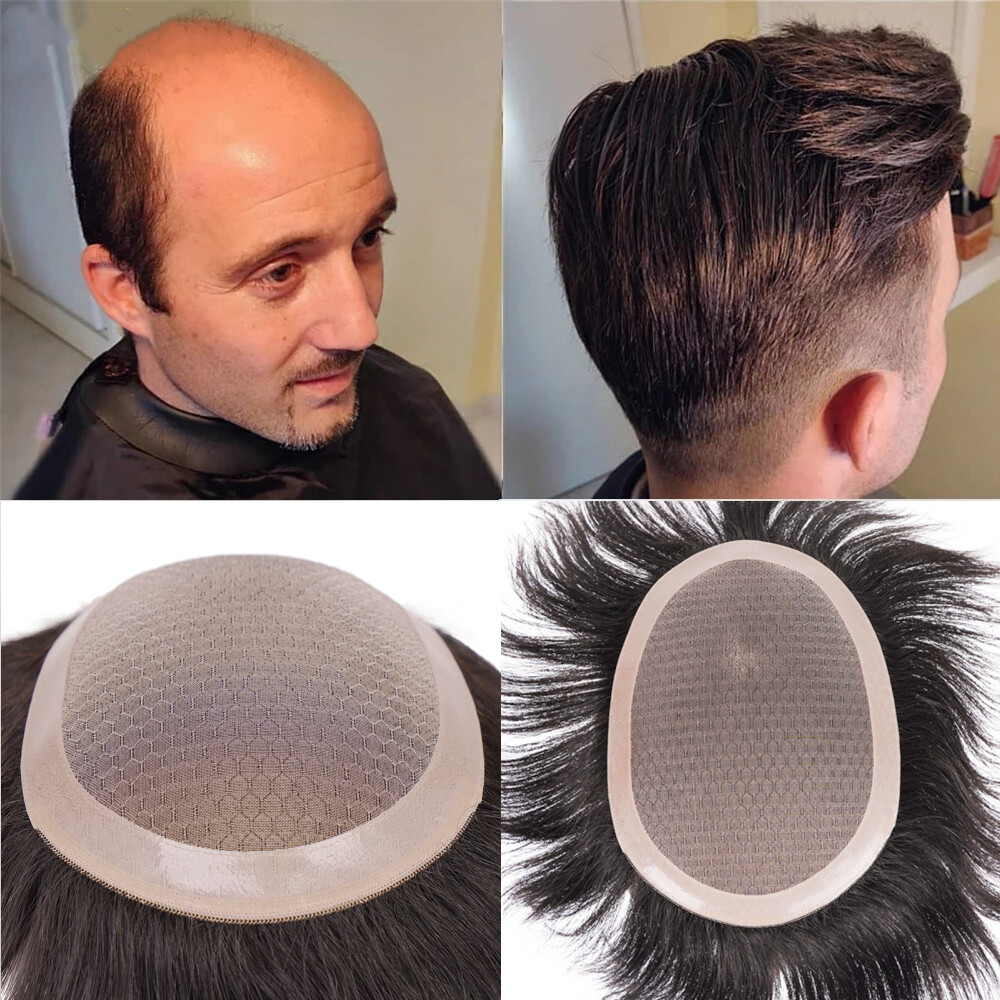 Black Toupee for Men Human Hair Replacement NPU Monofilament Mens Wig