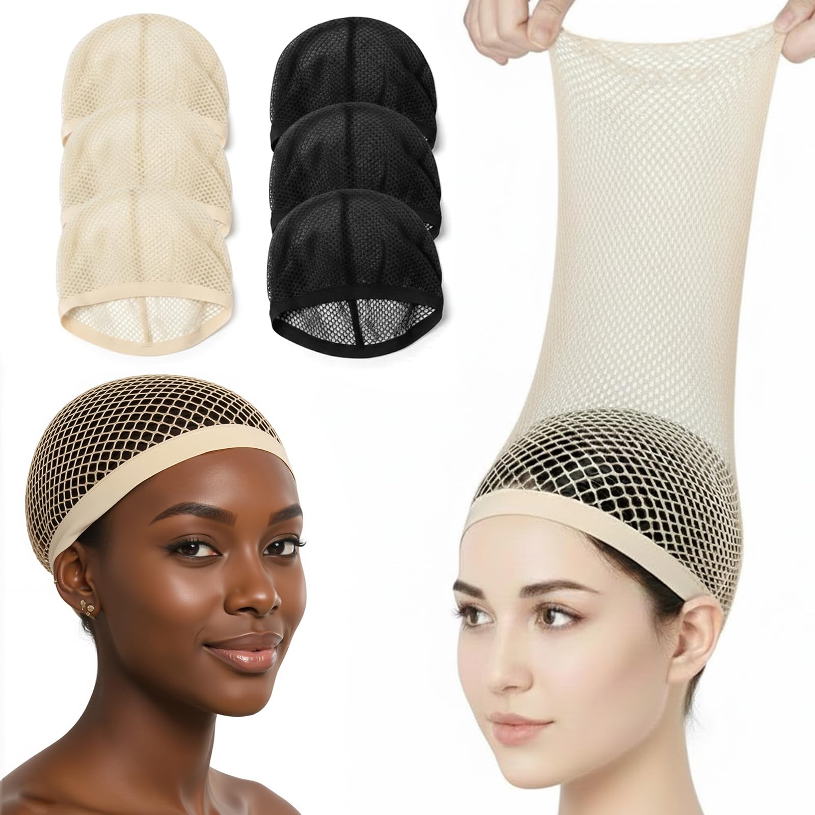 Mesh Wig Cap Crochet Net Black Hair Net for Women Men Sleeping Hairnet Cosplay