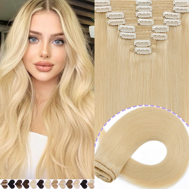 100% Human Hair Extensions Clip In Real Remy Hair Full Head Thick 8Pieces120gram