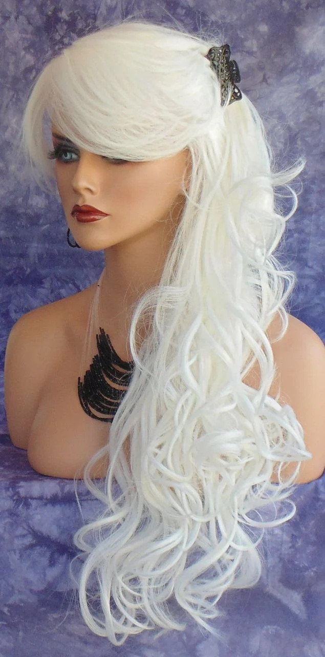 LONG CURLY HEAT FRIENDLY SKIN TOP WIG COLOR #60 WHITE *GORGEOUS SEXY LONG 108
