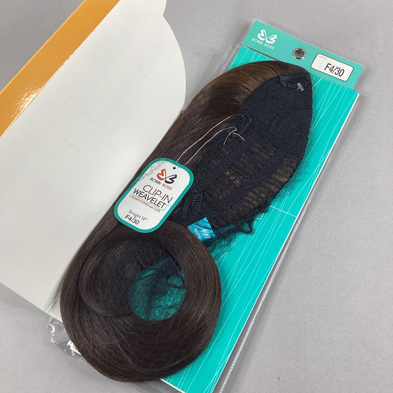 Hair Topper #F4/30 Brown 14” Straight Clip-In Crown Piece Weavelet Synthetic