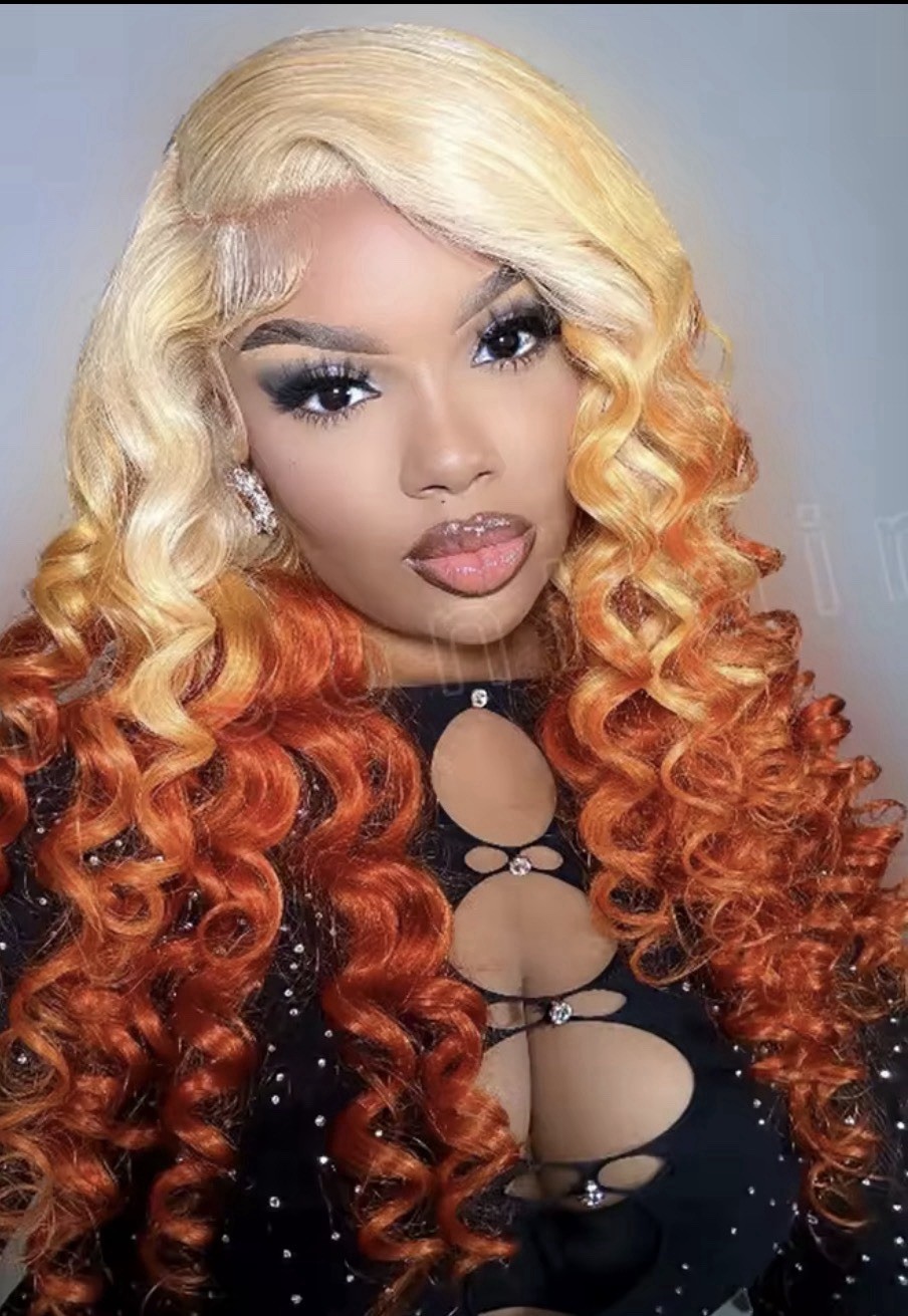 Women’s Curly Blonde to Copper Ombre Wig Fashion Costume Hairpiece