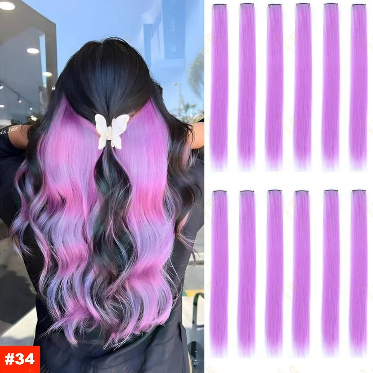 22Inch Synthetic Clip In Hair Extensions Straight Rainbow Colors High Temp