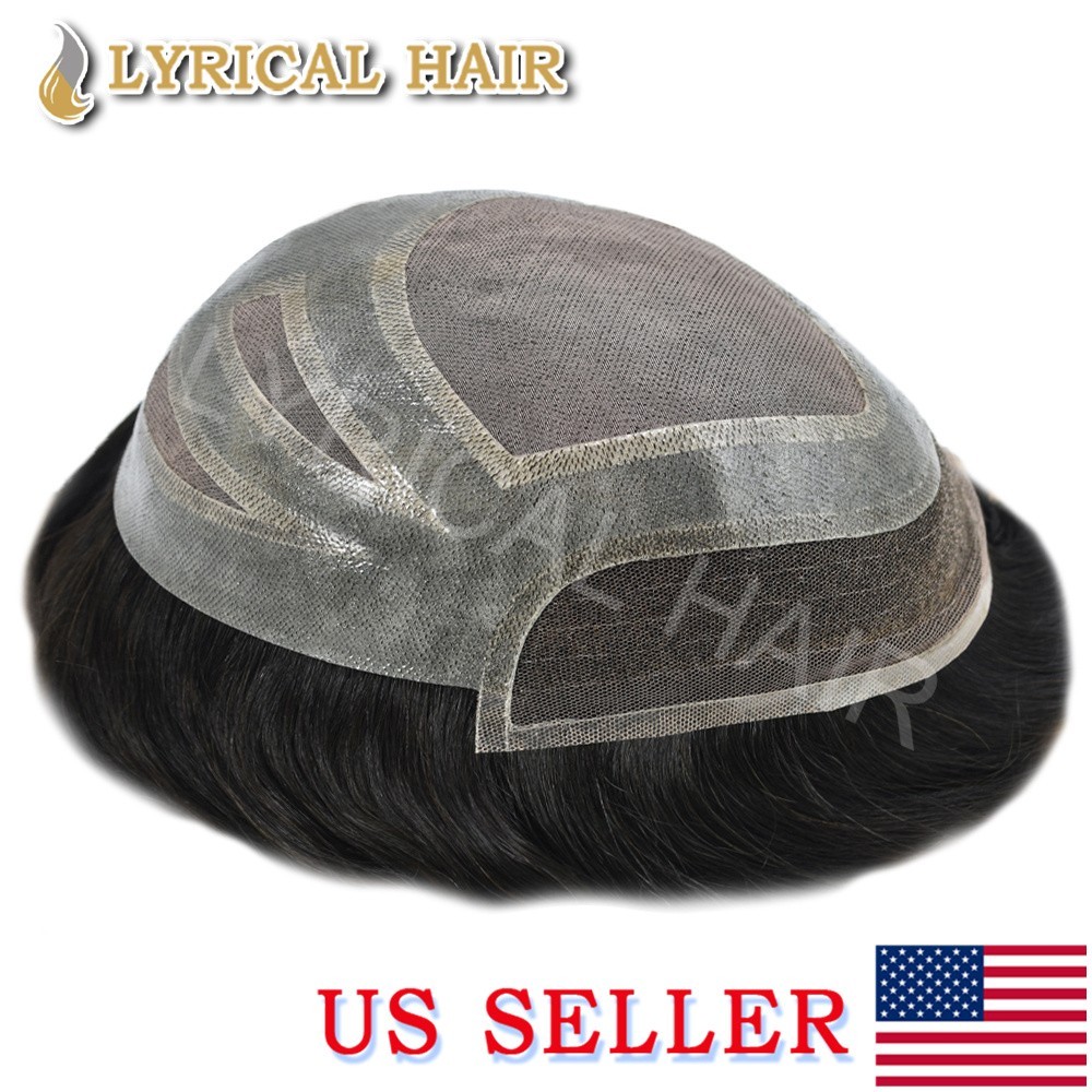 US French Lace Front Mens Toupee Human Hair System Hand Tied Durable Hairpiece