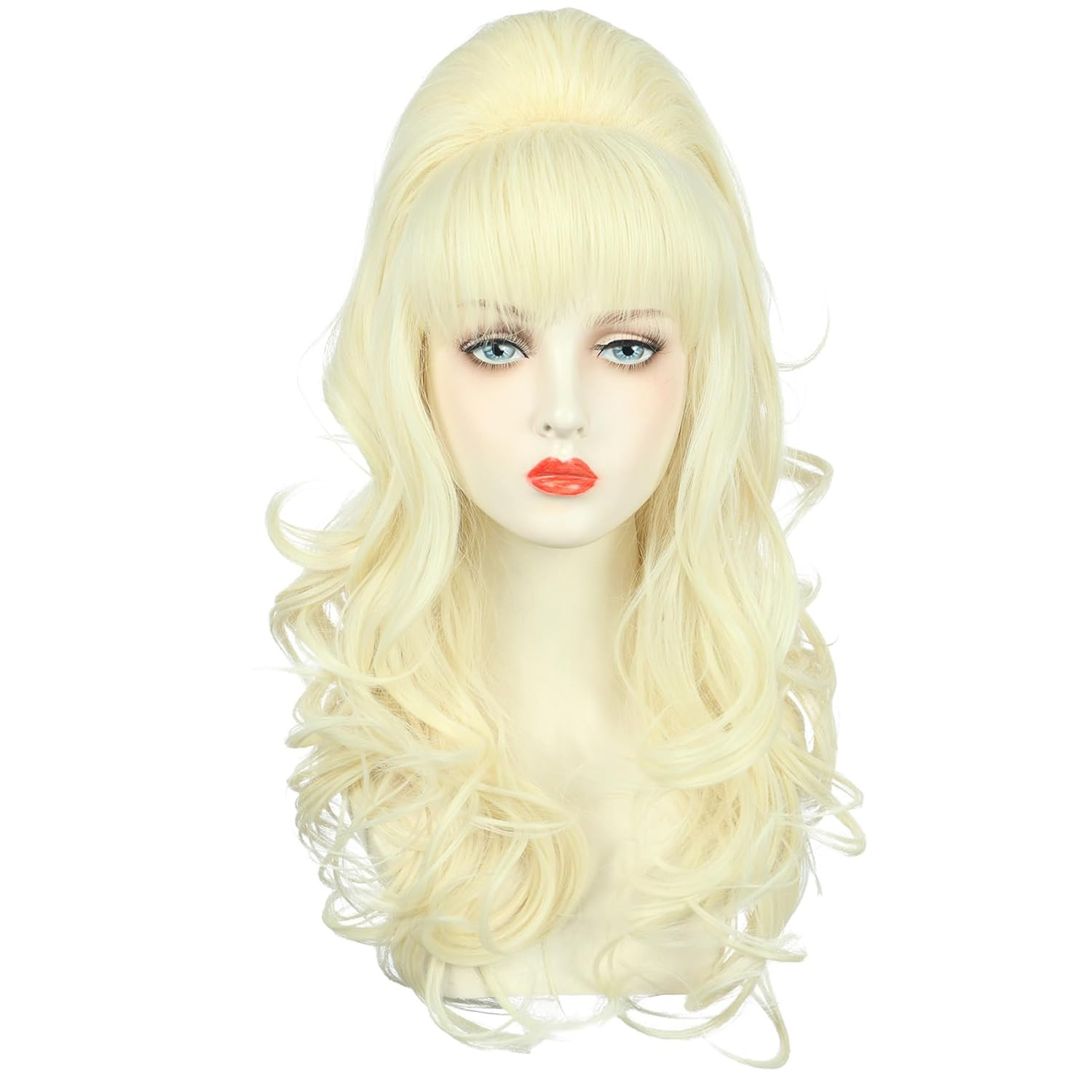 Adult Long Blonde Curly Women Big Bouffant Wig Beehive 60s 70s Cosplay Costume W