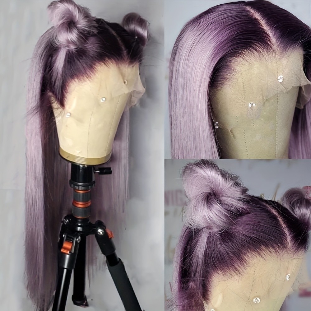 Glueless Synthetic Lace Front Wigs Ombre Purple Color Long Silky Straight Hair