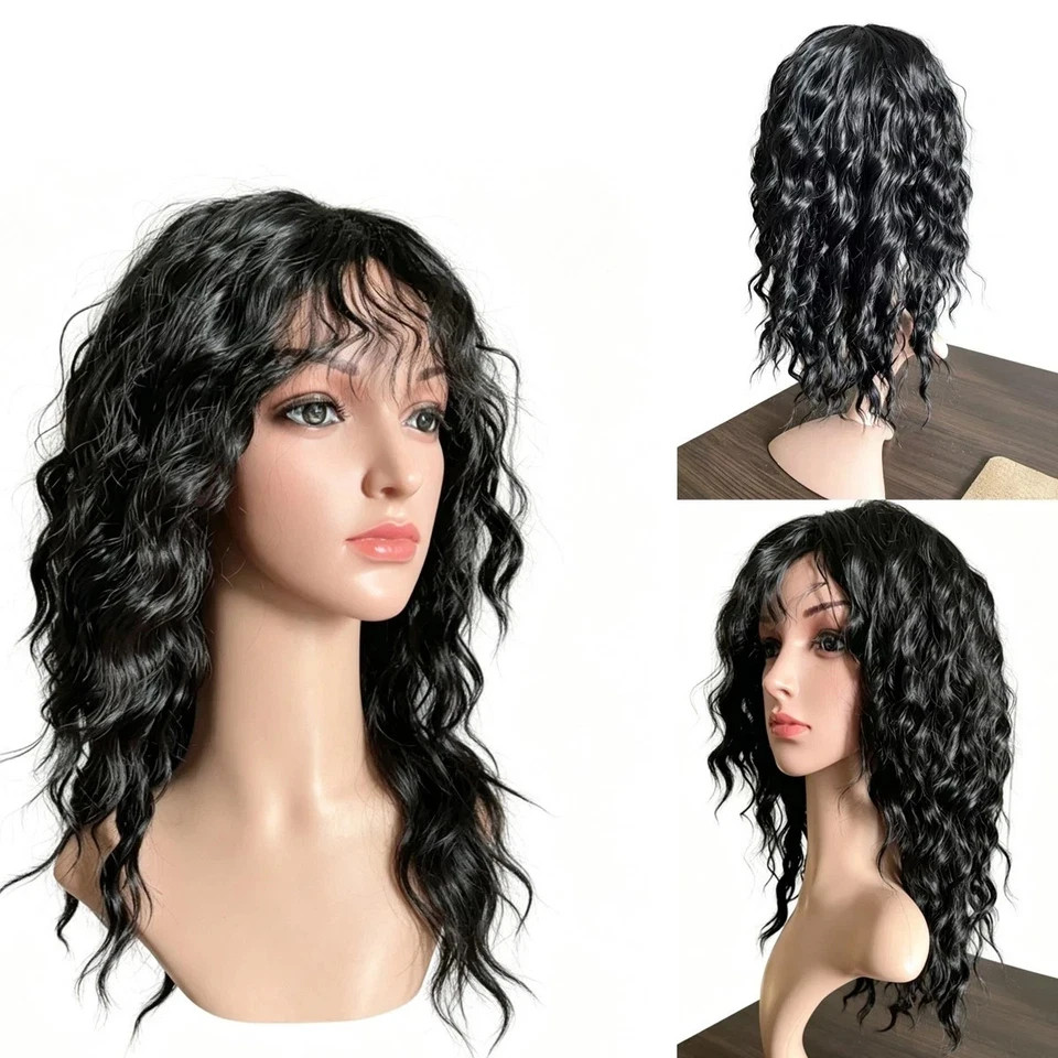 Women’s Black Body Wavy Wig Synthetic Wig with Bangs Curly Hair M106