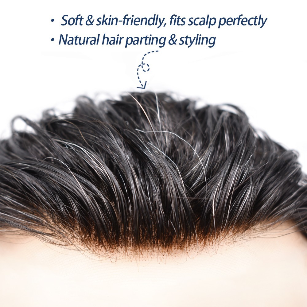 Mens Toupee Hair System Replacement French Lace Front Mono Mens Hairpiece Wig US