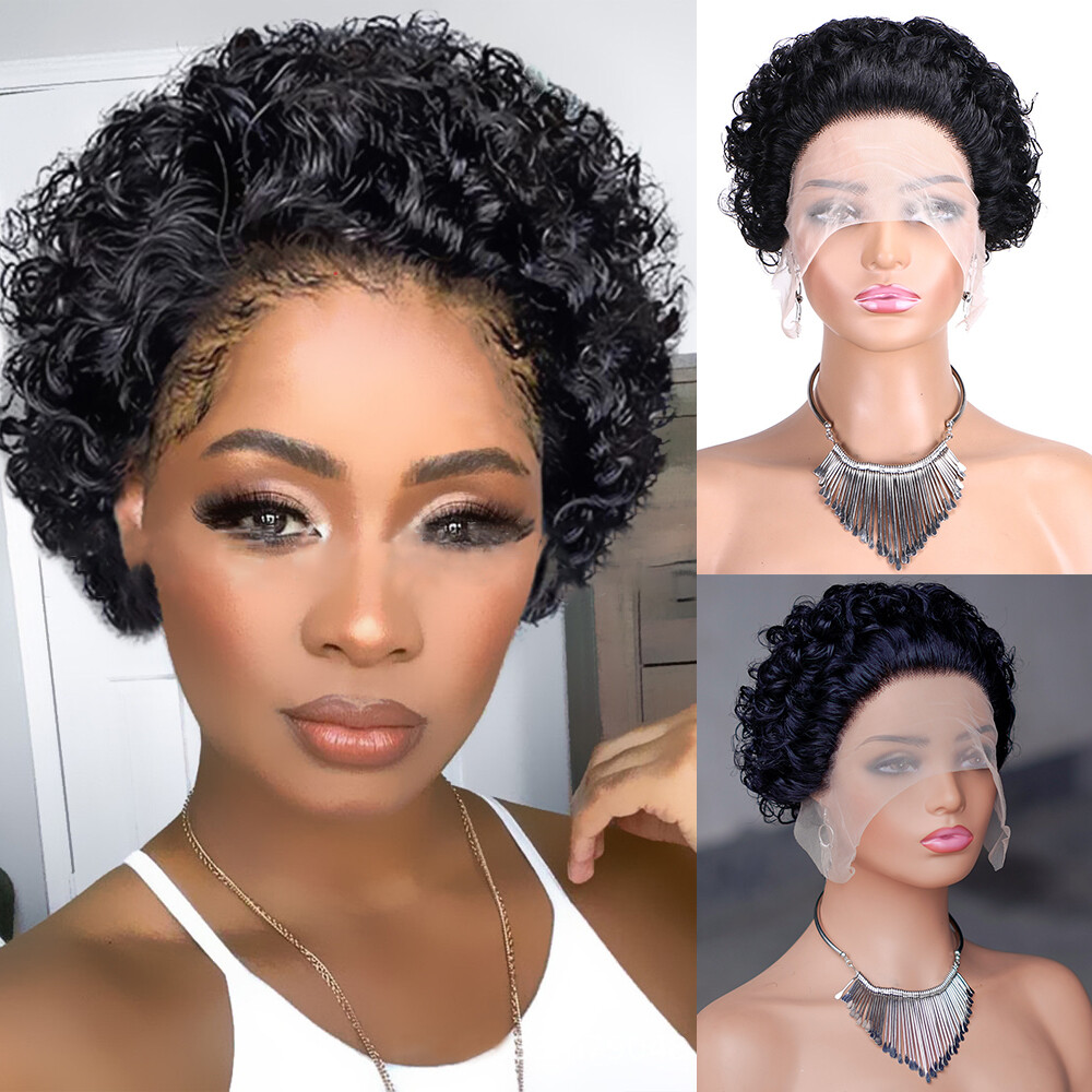 Short 6″ Curly Human Hair Lace Front Wig for Women 13×1 Lace Human Hair Afro Wig