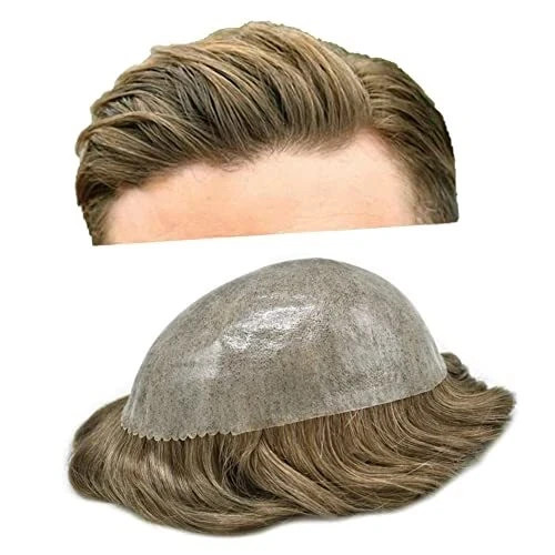 Mens Toupee Human Hair Systems Full Poly Thin Skin Hair Piece Replacement System