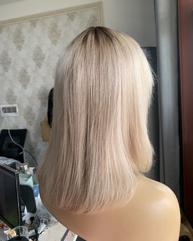 Ombre Highlight Blonde Wig with Bangs 100% Human Hair None Lace