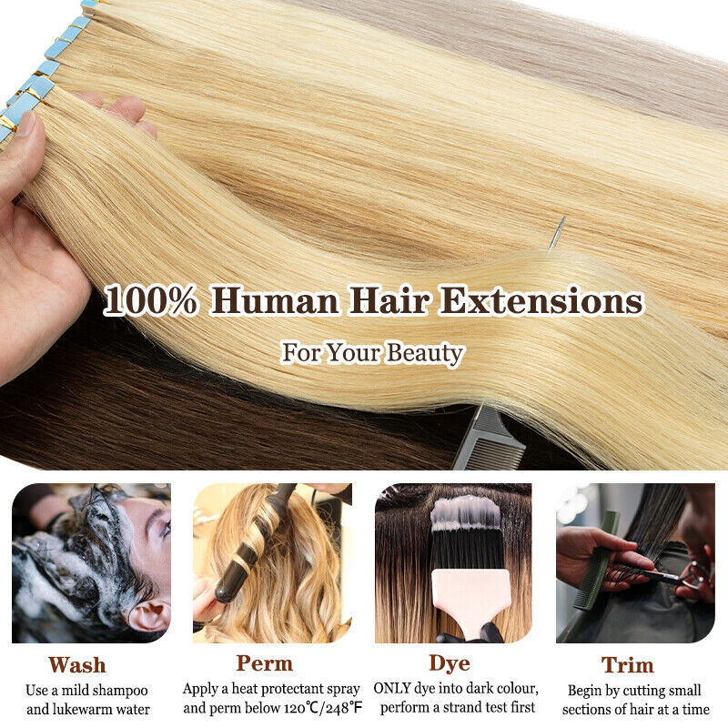 CLEARANCE Tape In Remy Human Hair Extentions Full Head Thick 150gr 100PCS Salon