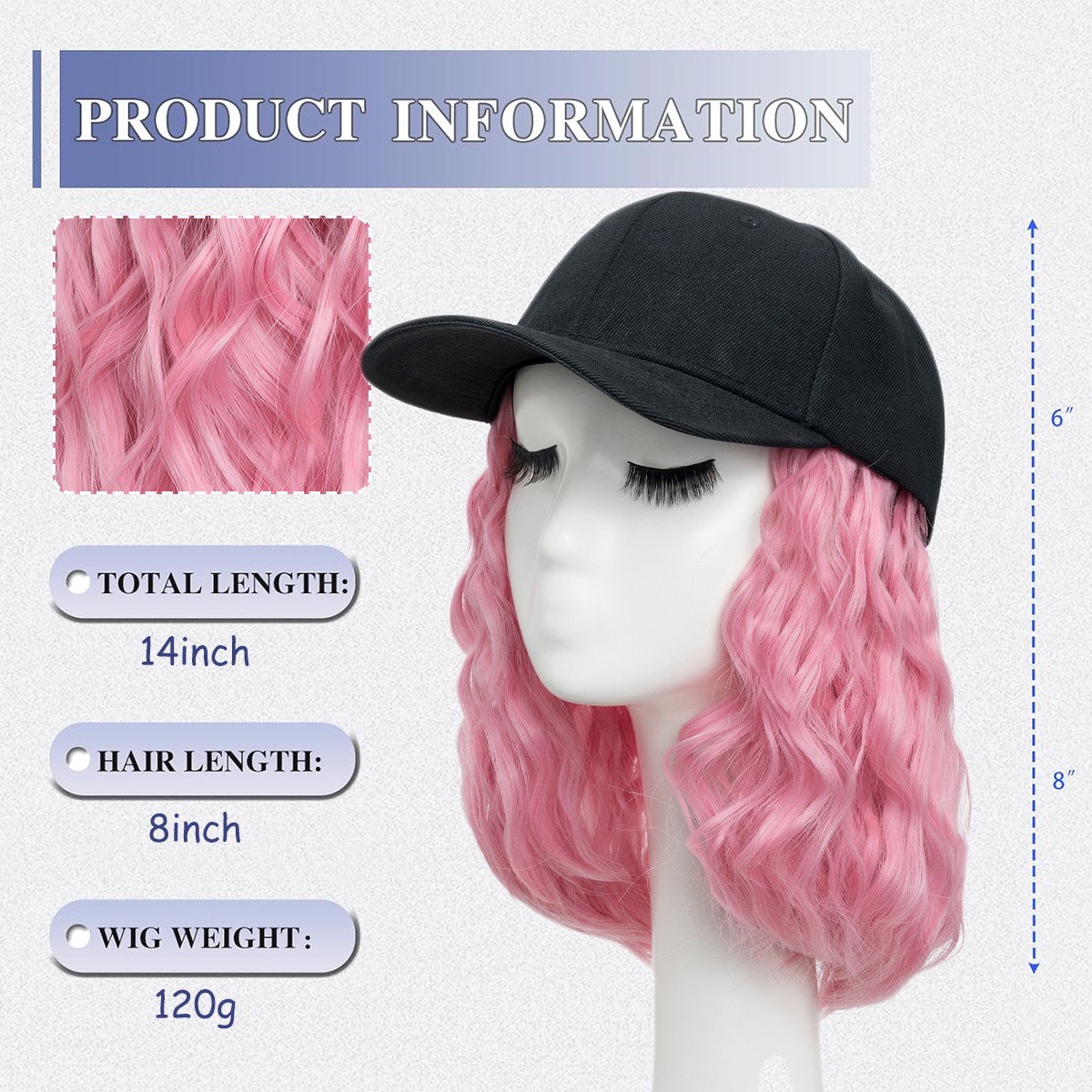 Beanie Hat Wig with 8/11/16/18″ Synthetic Straight&Curly Wavy Hair Knitted Cap