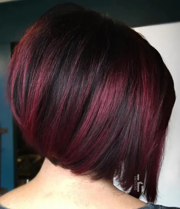 Short Bob Burgundy Red with Black Highlight 100% Human Hair Lace Front Wigs 13×4
