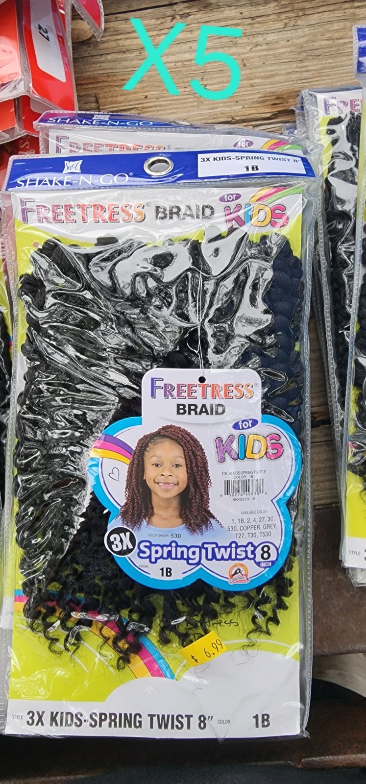 Freetress Kids 3X Spring Twist 8in Synthetic Crochet Hair Extensions, 1B