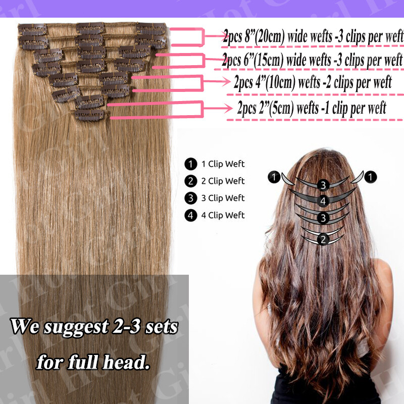 100% Natural Remy Clip in Hair Extensions 8 Full Head Real Human Hair US Seller