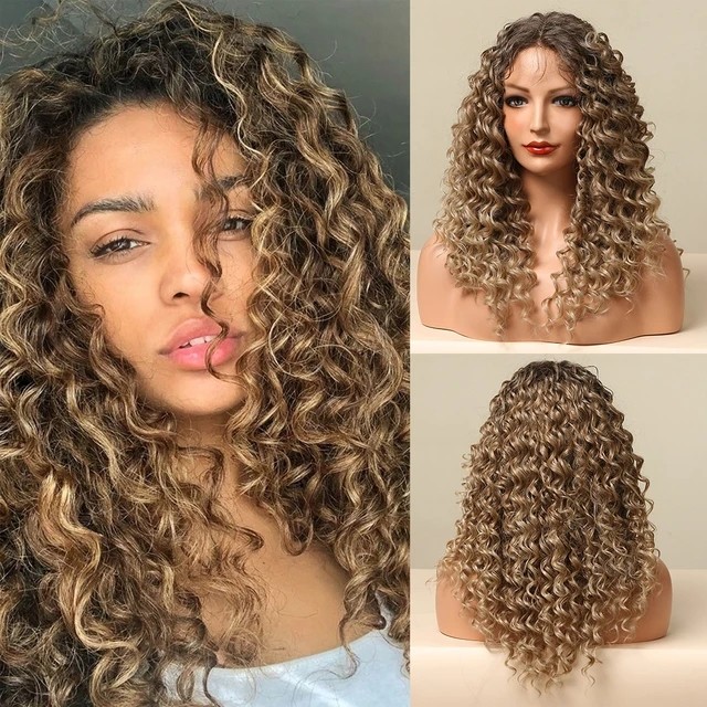 Women Ombre Ash Blonde Curly Lace Front Wigs T Part Kinky Curly Blonde Wigs