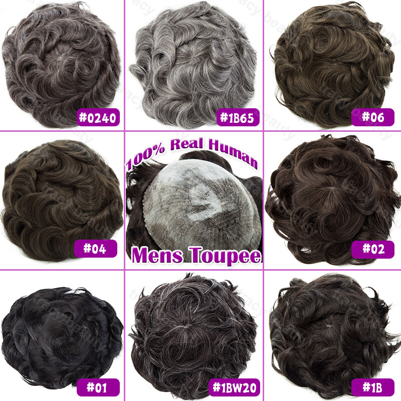 Mens Toupee 100% Remy Human Hair 30mm Thin Skin PU Hairpiece Replacement System