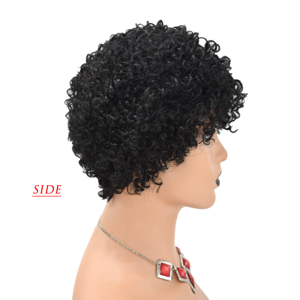 Afro Kinky Curly Short Soft Human Hair Women Wig with Bangs Natural Brazilian US