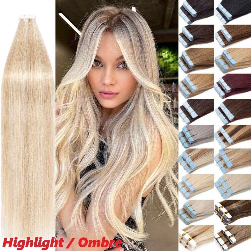 Tape in Hair Extensions Real Human Hair Double Stitched Invisible Skin Weft Hair