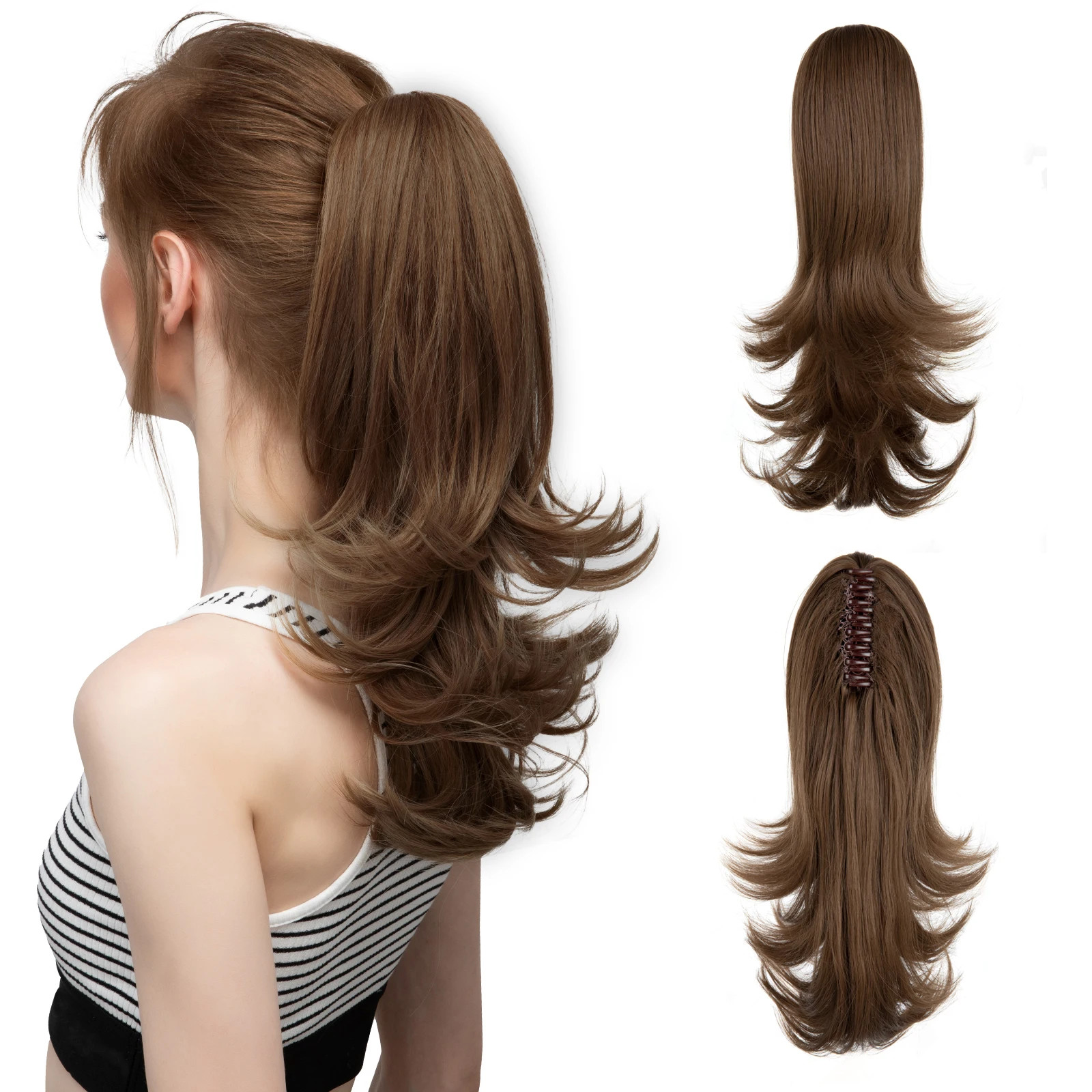 14 Inch Synthetic Claw Clip Ponytail Extensions Wavy Blonde Black Hair