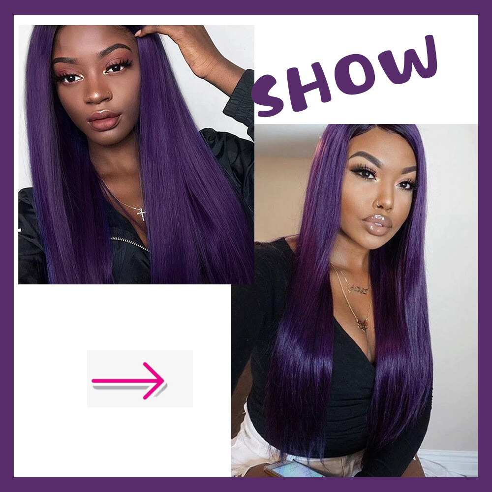 Long Straight Ombre Dark Purple Lace Front Wigs 4×2 Lace Synthetic Cosplay Party