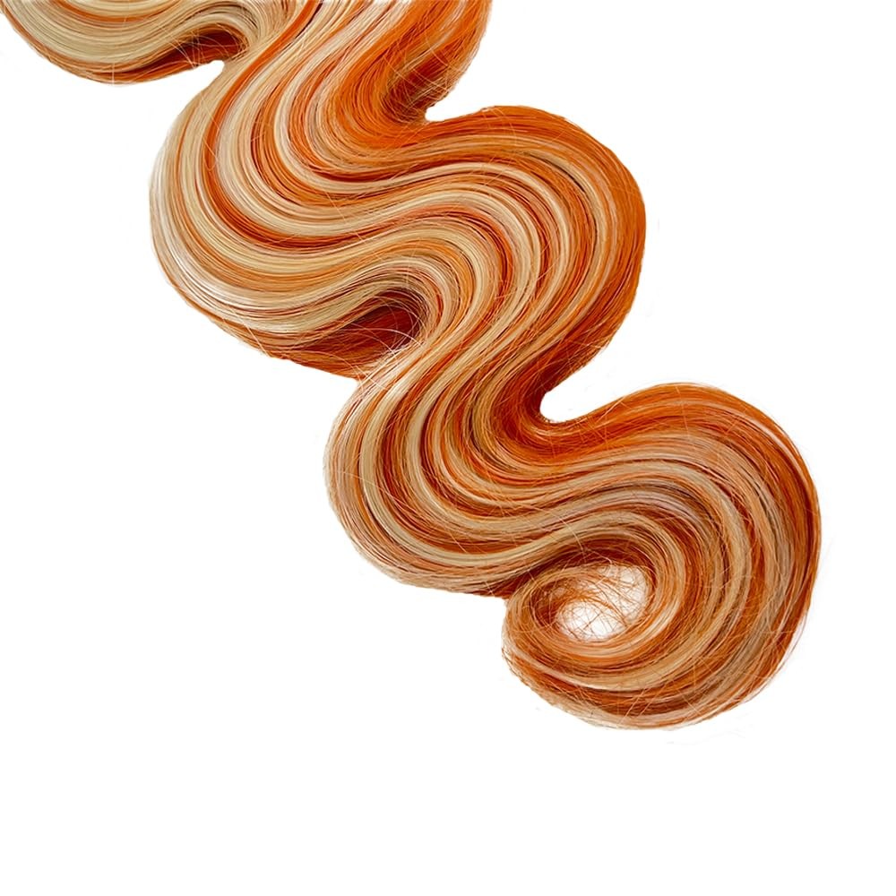 Muaowig Orange Body Wave Bundles Highlight Human Hair Bundles 34 34 34 Inch
