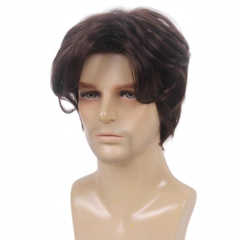 Men Brown Wig Fashion Short Beanie Hairpiece Male Universal Cosplay Glueless Wig