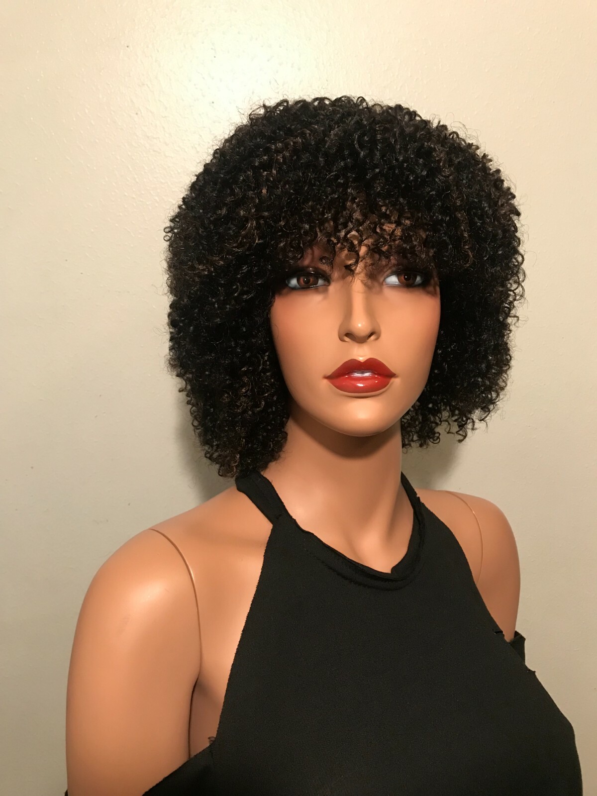 NWT Sky Breathable Black with Highlights Full Curly Fashion Half Wig