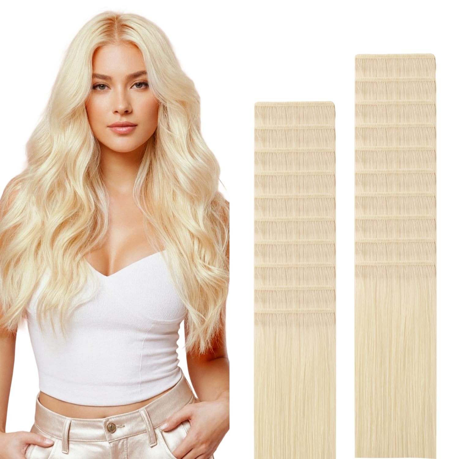 Goo Goo Genius Tape In Hair Extensions Hand Tied Tape Weft 60A Platinum Blonde