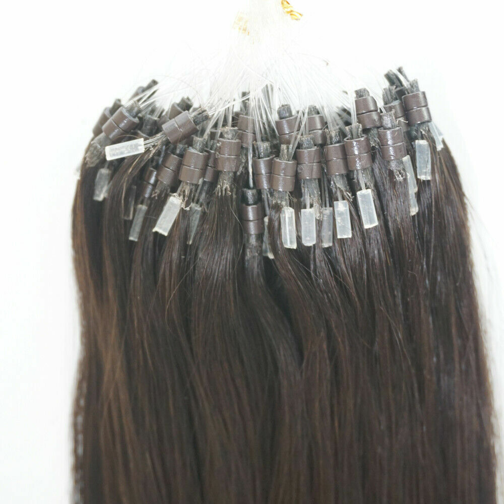 Pre-Looped Micro Ring Human Hair Extensions Silicone MicroBeads Link Full Head1g