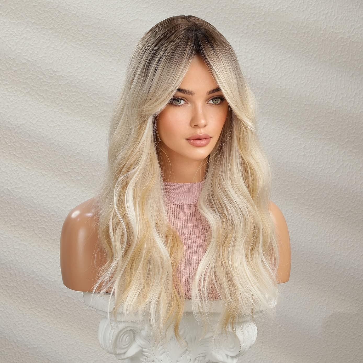 Blonde Wigs Long Wavy Women Wigs with Bangs Blonde Ombre Curly Heat Resistant…
