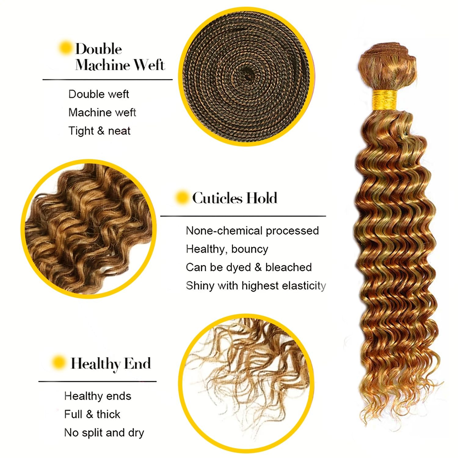Lukcttr Highlight Honey Blonde Human Hair Ombre Deep Wave Bundles P2730-34 Inch