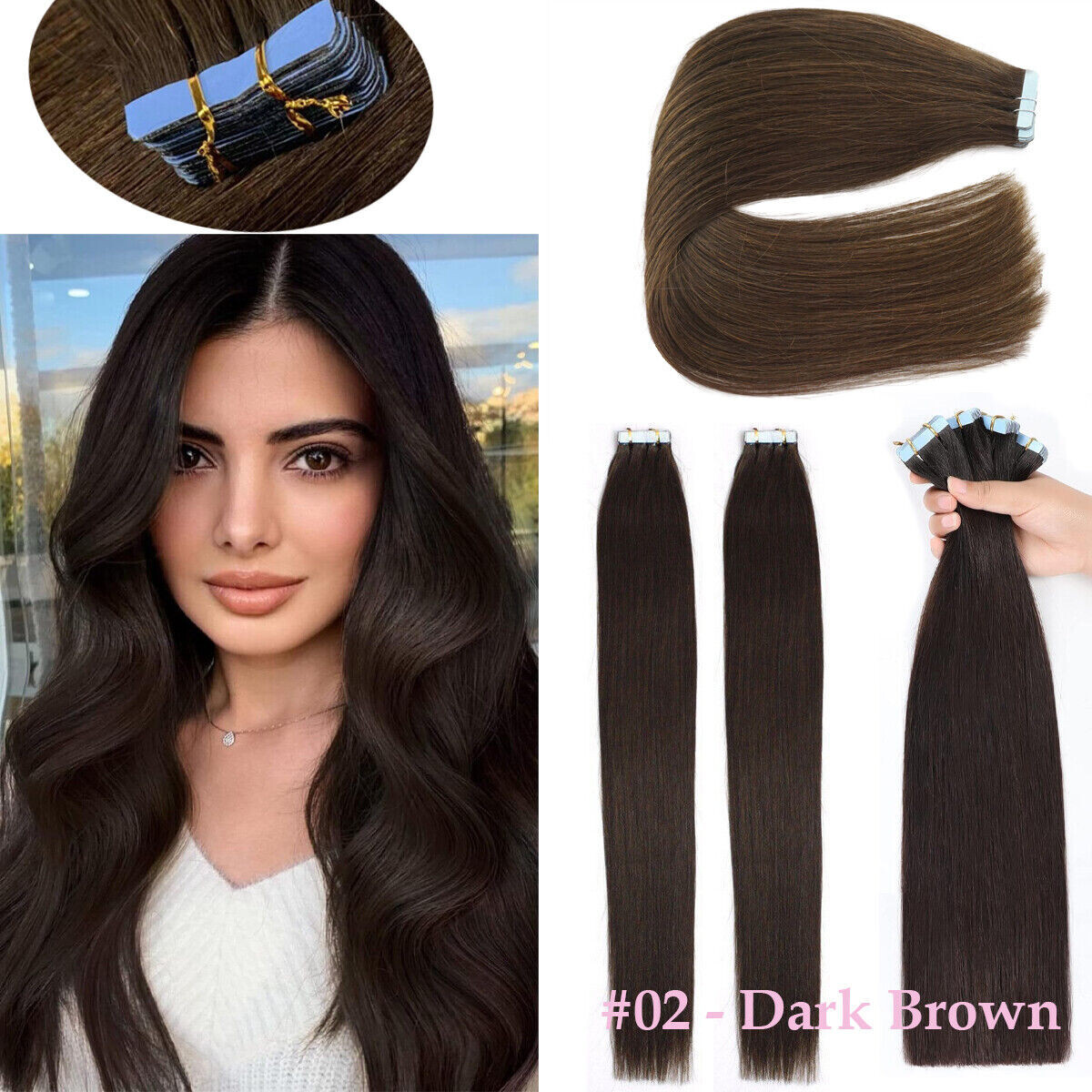 Tape In Hair Extensions Real Human Hair Skin Wefts Remy Cuticle European Hair12A
