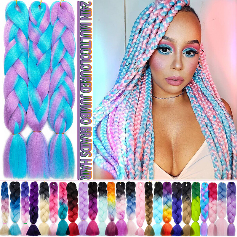 24″ Long Jumbo Braiding Hair Extensions Box Braids Afro Twist Ombre Human Ombre