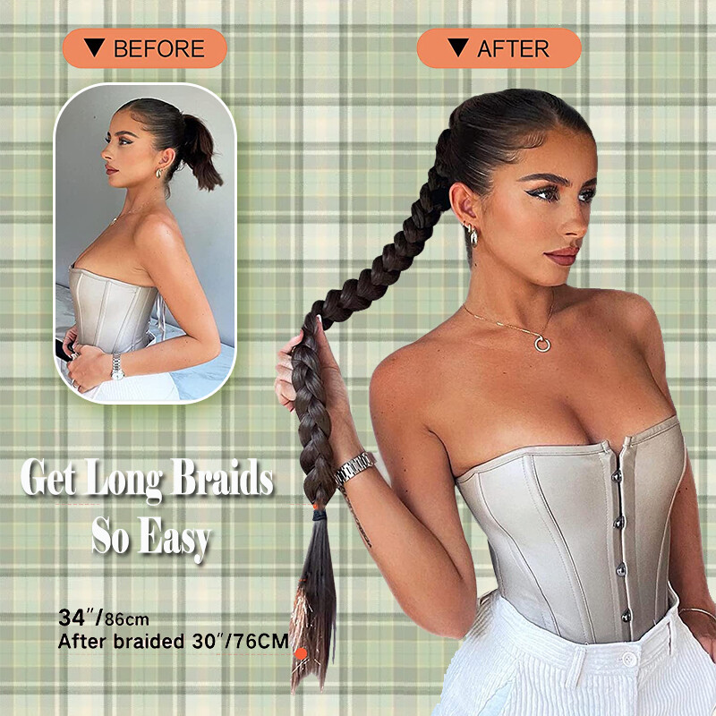 Braid Ponytail Extension w/ Elastic Tie Straight Wrap Around Braid Pony Tail 34″