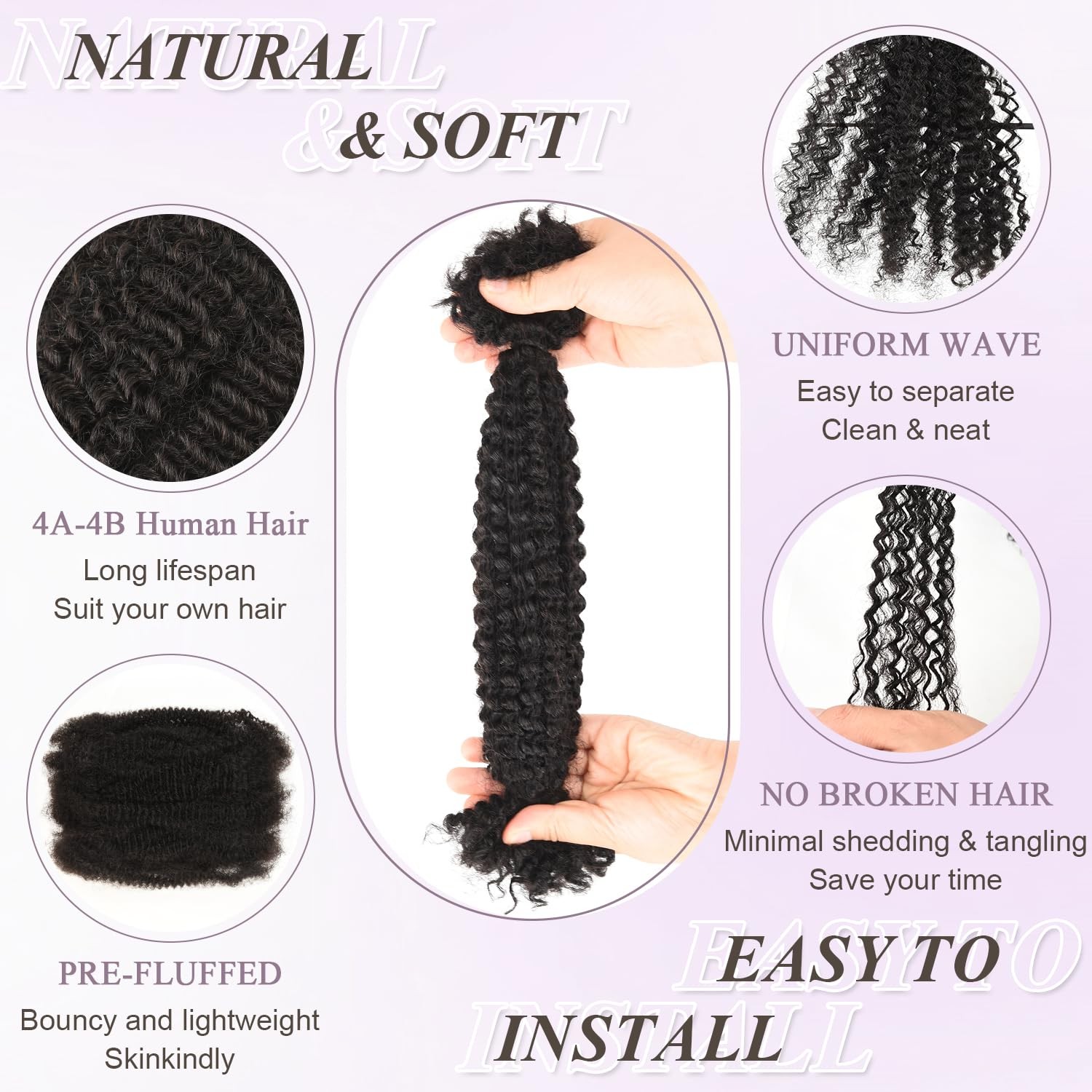 Lovenea Afro Kinkys Bulk Human Hair For Twists Braiding Repair Loc 50