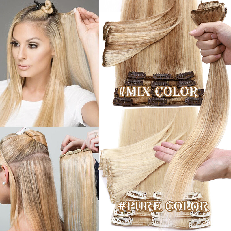 7pcs 15″ 18″ 20″ 22″ Clip In Remy Real 100% Human Hair Extensions Full Head N206