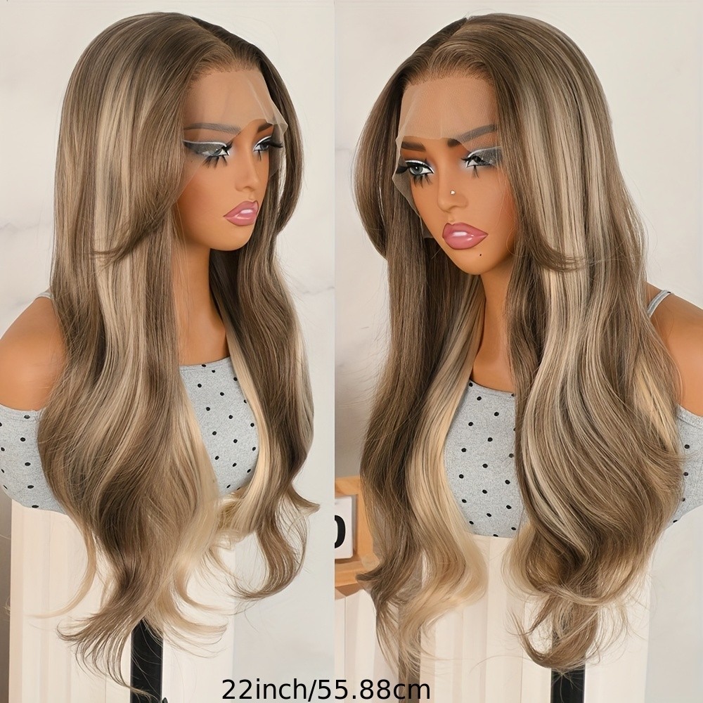 Ombre Brown Blonde Hair Synthetic Lace Front Wigs 13×4 Glueless Replacement Wigs