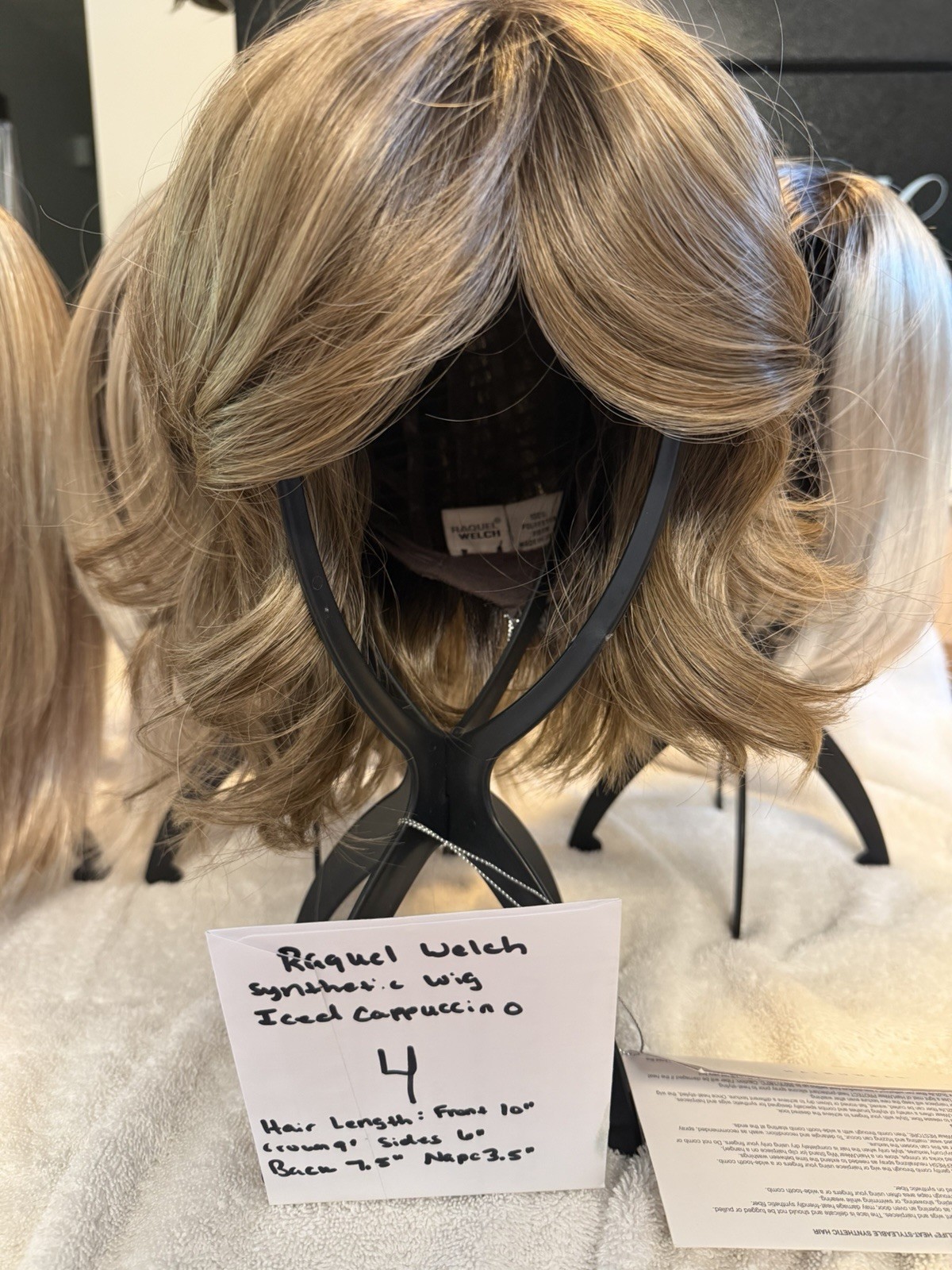 4 Synthetic Wigs, Stands, Wig Care System