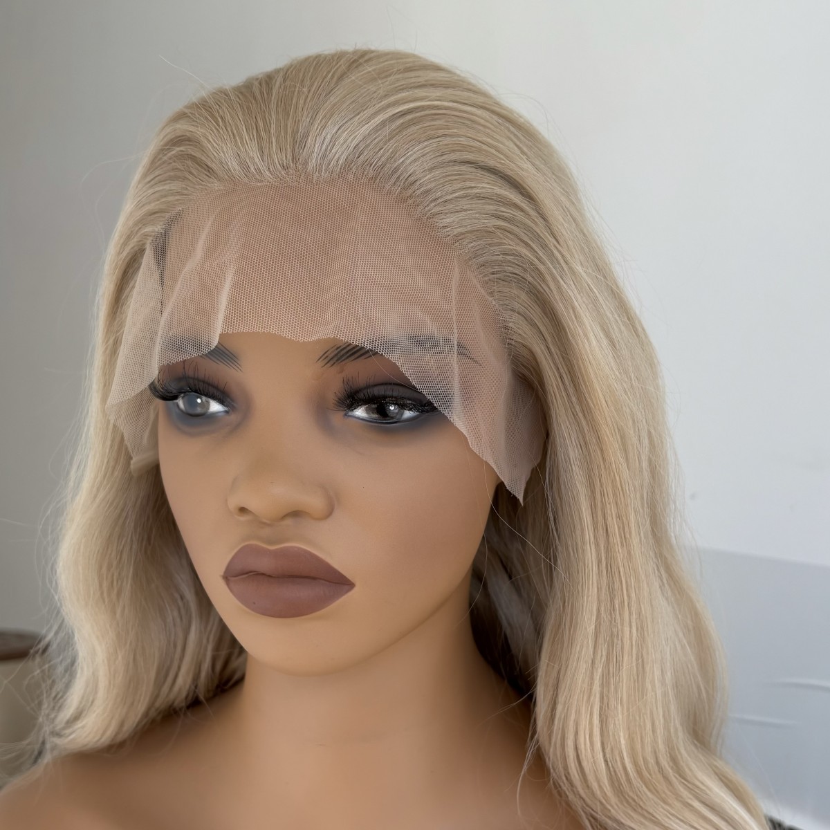 Ash Blonde Synthetic Hair Heat Resistant Lace Frontal Wig Long Wavy Layered