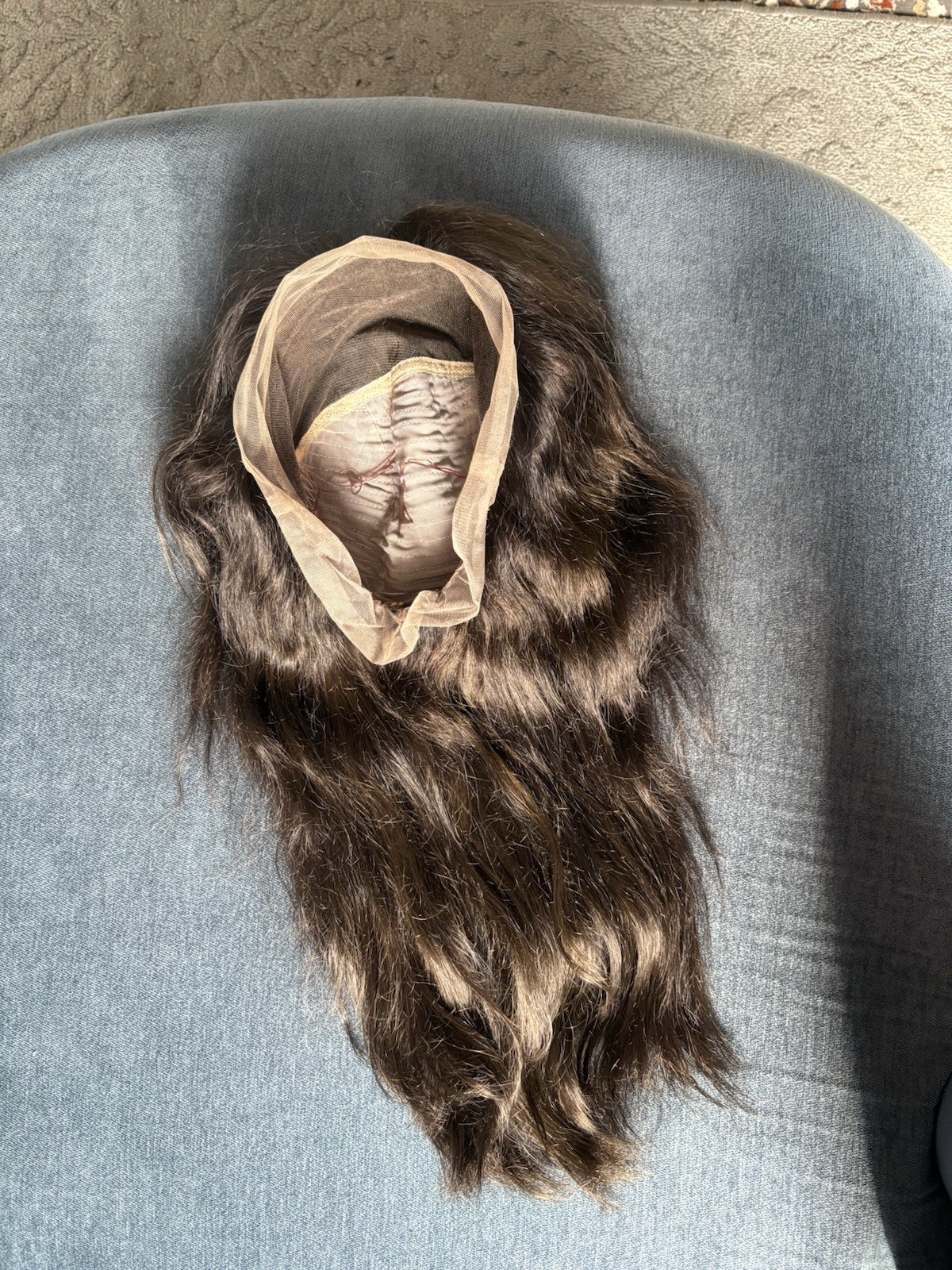 Lace Front Wig Dark Brown Body Wave Wavy Middle Part Adjustable Strap Comb