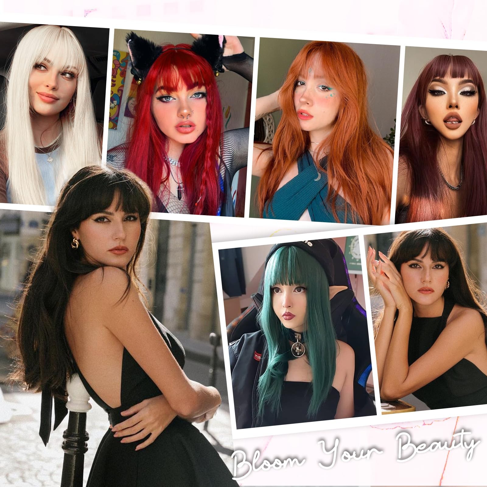 White and Purple Wig with Bangs for Women Long Straight Split Dye Wig Heat Re…