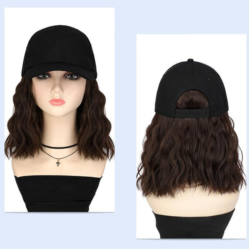 Women Baseball Cap Wig Hairpiece with Short Curly Hair Adjustable Casual Hat