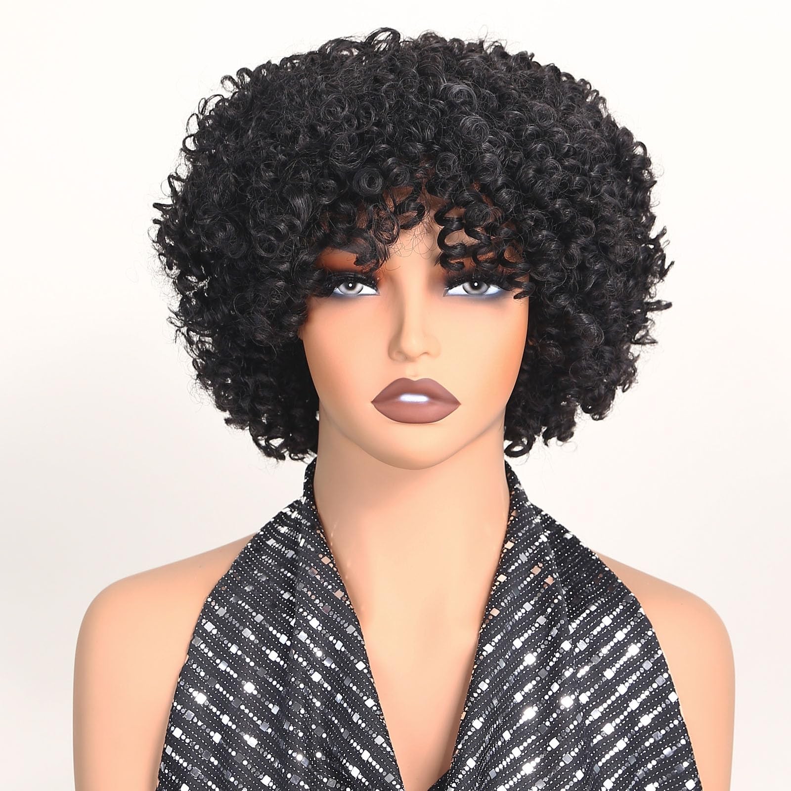 Short Wigs for Black Curly Afro 6 Inch Natural Black Big Bouncy Kinky Curly B…